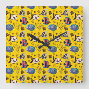 Reloj Cuadrado Aquatic animals pattern   ocean underwater life 1