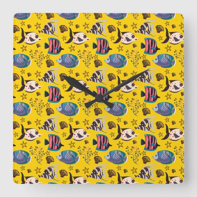 Reloj Cuadrado Aquatic animals pattern | ocean underwater life 1 (Anverso)