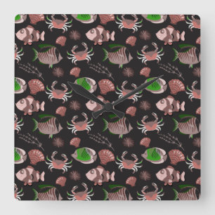 Reloj Cuadrado Aquatic animals pattern   ocean underwater life 12