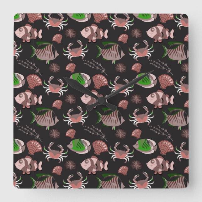 Reloj Cuadrado Aquatic animals pattern | ocean underwater life 12 (Anverso)