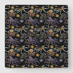 Reloj Cuadrado Aquatic animals pattern   ocean underwater life 29