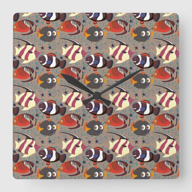 Reloj Cuadrado Aquatic animals pattern | ocean underwater life 41 (Anverso)