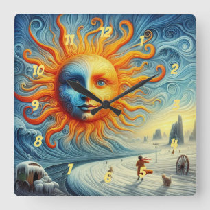 Reloj Cuadrado Aquí Viene El Sol - Impresión De Arte De IA