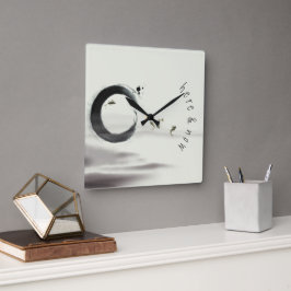 Reloj Cuadrado Aquí y ahora / Círculo Zen Enso Koi Pintura de pin