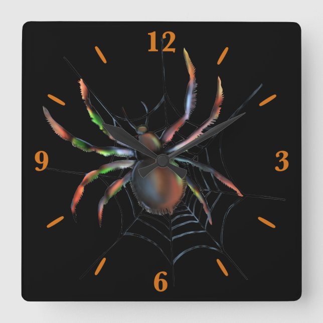 Reloj Cuadrado Araña Metálica Y Web De Halloween Aterradora (Anverso)