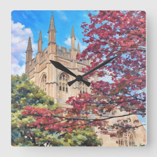 Reloj Cuadrado Arañas de otoño - Catedral de Oxford en otoño