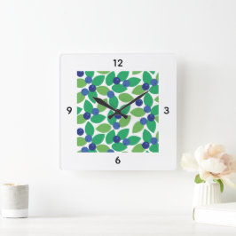 Reloj Cuadrado Arándano Moderno Patrón Elegante Verde Púrpura.