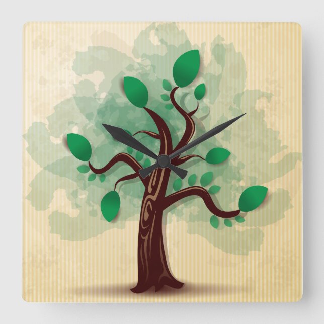 Reloj Cuadrado Árbol (Anverso)