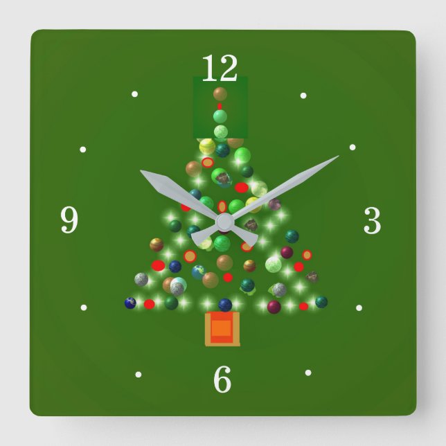 Reloj Cuadrado Árbol colorido con bloques de Navidad (Anverso)