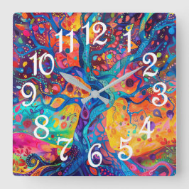 Reloj Cuadrado Árbol colorido de la vida Arcoiris Serenidad Natur
