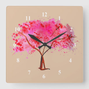 Reloj Cuadrado Árbol de cerezo florido moderno arte acuático fl