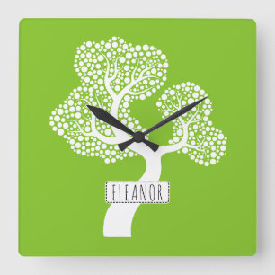 Reloj Cuadrado Árbol de círculo blanco abstracto y nombre lima ve