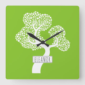 Reloj Cuadrado Árbol de círculo blanco abstracto y nombre lima ve