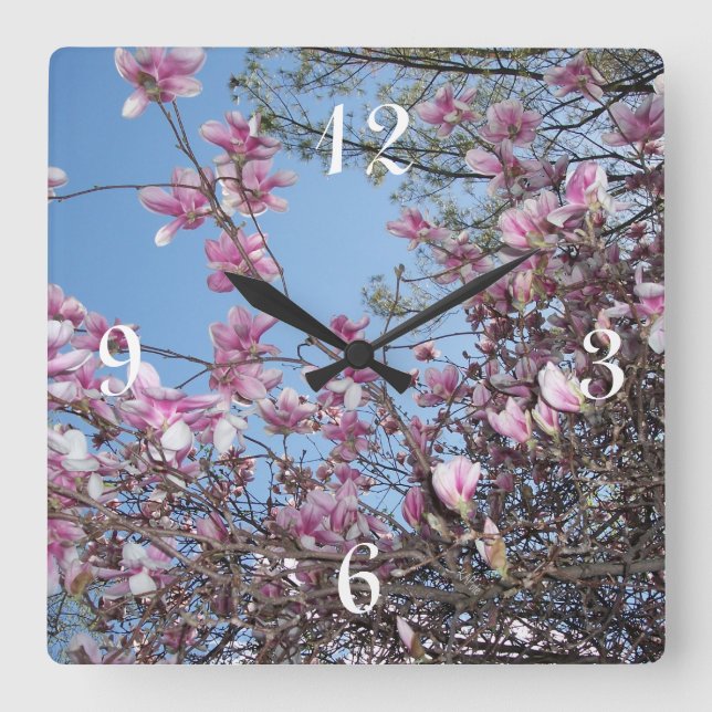 Reloj Cuadrado Árbol de la flor de cerezo (Anverso)