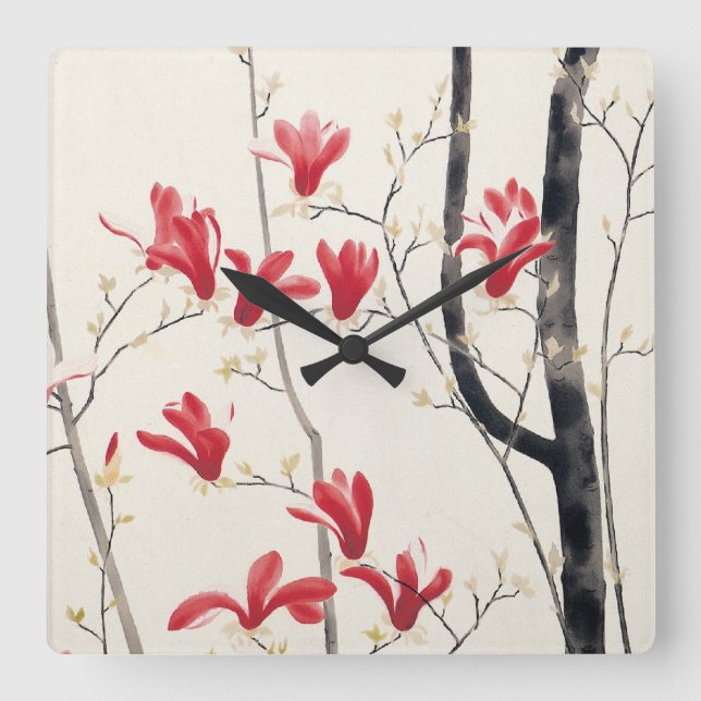 Reloj Cuadrado Árbol de Magnolia por Kobayashi Kokei, Naturaleza  (Anverso)