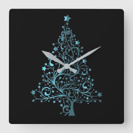 Reloj Cuadrado Árbol de Navidad de las Estrellas Azules Metálicas