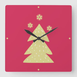 Reloj Cuadrado Árbol de Navidad dorado