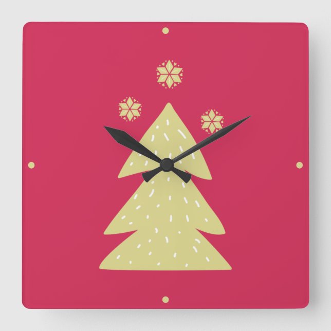 Reloj Cuadrado Árbol de Navidad dorado (Anverso)