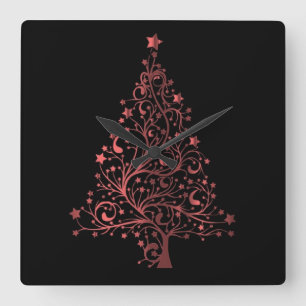 Reloj Cuadrado Árbol de Navidad elegante de Estrellas Negras Metá