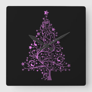 Reloj Cuadrado Árbol de Navidad elegante de las Estrellas Negras
