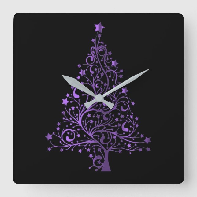 Reloj Cuadrado Árbol de Navidad elegante negro de las Estrellas P (Anverso)