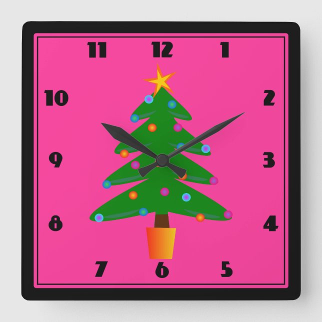 Reloj Cuadrado Árbol de navidad festivo verde (Anverso)