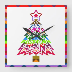 Reloj Cuadrado Árbol de Navidad Multicolor