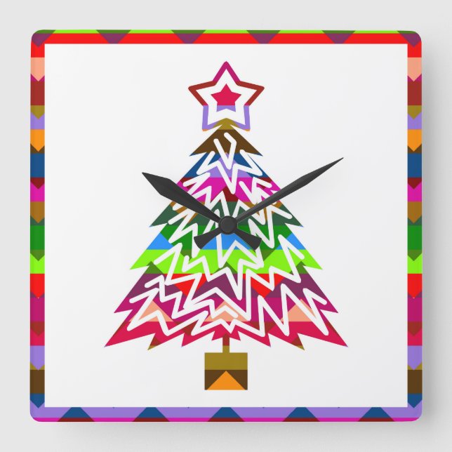 Reloj Cuadrado Árbol de Navidad Multicolor (Anverso)