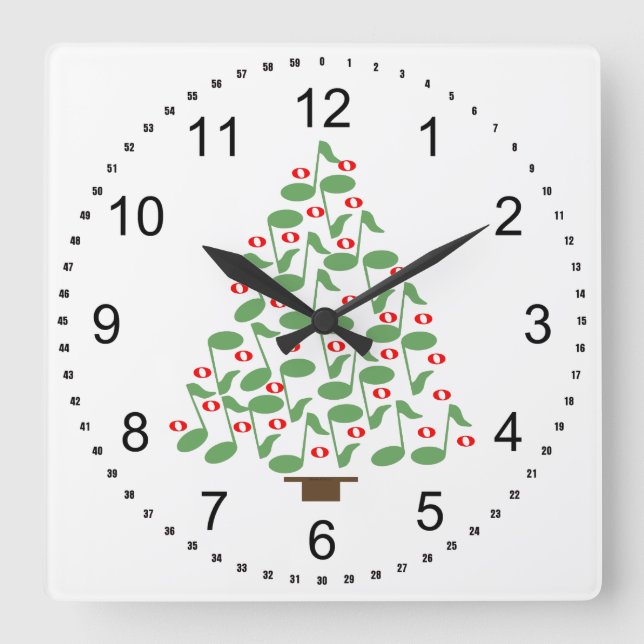 Reloj Cuadrado Árbol de Navidad Verde Musical (Anverso)