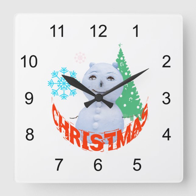 Reloj Cuadrado Árbol De Navidad Y Snowman (Anverso)