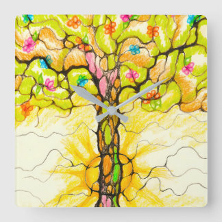 Reloj Cuadrado Árbol de primavera