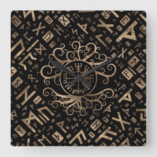 Reloj Cuadrado Árbol de Vegvisir de la vida Yggdrasil y de las (Anverso)