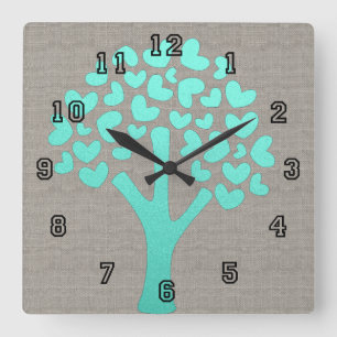 Reloj Cuadrado Árbol del reflejo de la turquesa de la mirada de