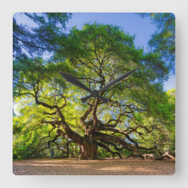 Reloj Cuadrado Árbol elegante de roble ángel