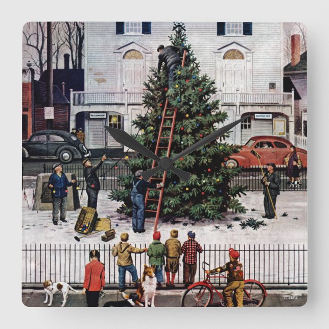 Reloj Cuadrado Árbol en plaza de pueblo (Anverso)