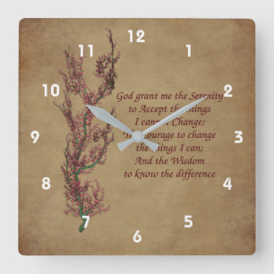 Reloj Cuadrado Árbol Floral de la Oración de Serenidad Inspirador