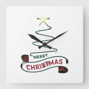 Reloj Cuadrado Árbol minimalista de navidad con diseño de estrell