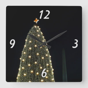 Reloj Cuadrado Árbol Nacional de Navidad y Monumento a Washington