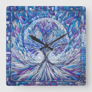Reloj Cuadrado Árbol púrpura de tranquilidad arte mosaico