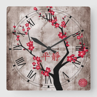 Reloj Cuadrado Árbol rojo "serenidad " del flor