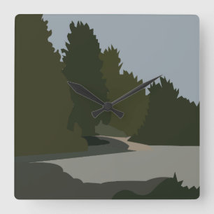 Reloj Cuadrado Árboles Bosque Naturaleza