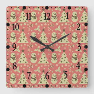 Reloj Cuadrado Árboles de Navidad retro acebo estrella de caramel