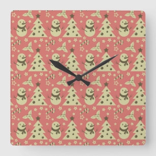Reloj Cuadrado Árboles de Navidad retro estrella de berry caramel