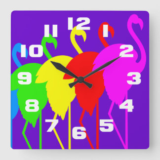 Reloj Cuadrado Arcoiris de Flamingo