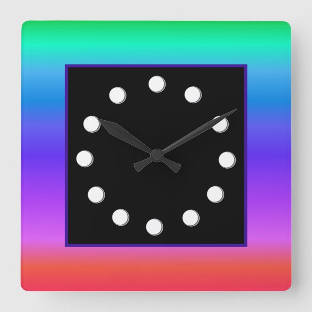 Reloj Cuadrado Arcoíris Pastel Brillante (Anverso)