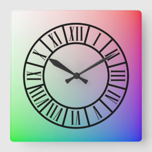 Reloj Cuadrado Arcoiris pastel colorido, marcadores romanos segme