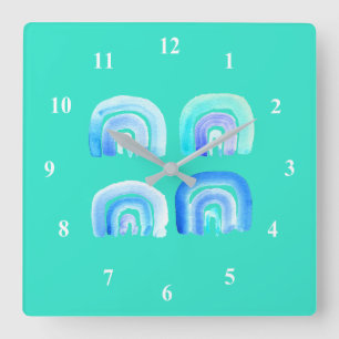 Reloj Cuadrado Arcoiris retro Blue Pastel