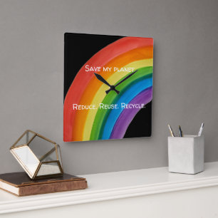 Reloj Cuadrado ARCOÍRIS Salva mi planeta (personalizable)
