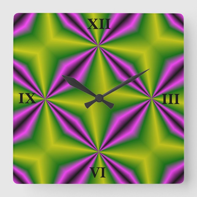 Reloj Cuadrado arcoiris verde púrpura (Anverso)