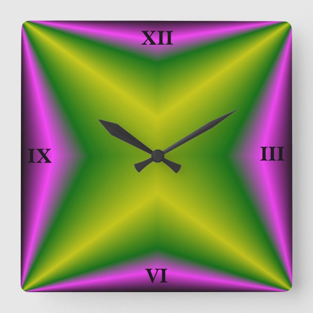 Reloj Cuadrado arcoiris verde púrpura (Anverso)